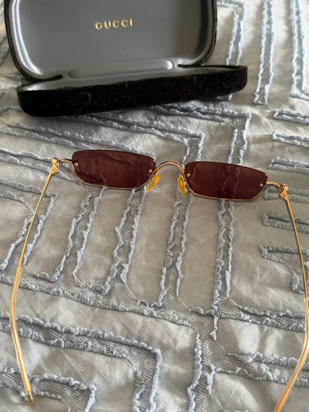 Gucci Gold Frame Sunglasses with Purple GG Logo Lenses
